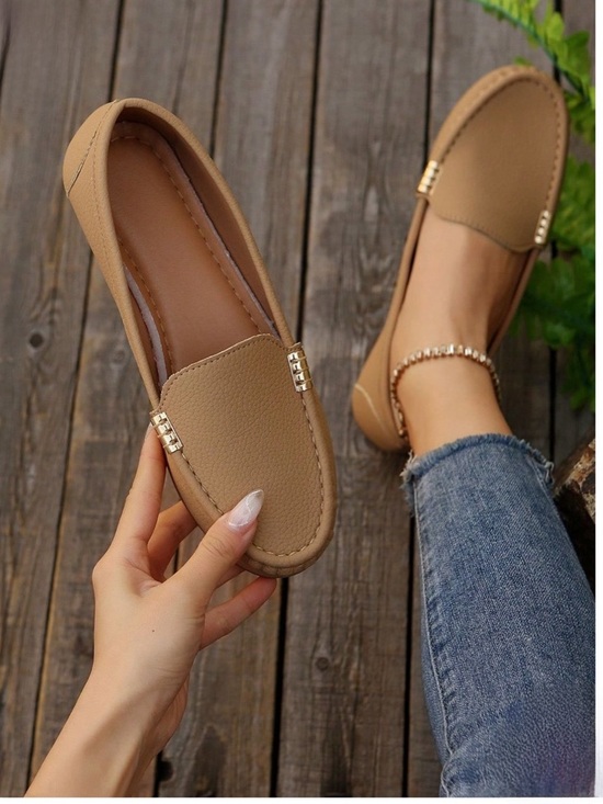 Shoes - ClassicNeutral Tone Faux Leather Loafers 42 Tan